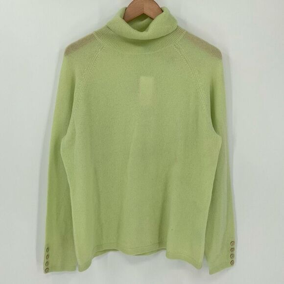 J McLaughlin 100% Cashmere Long Sleeve Lightweight Turtleneck Sweater Green XL - Picture 1 of 9